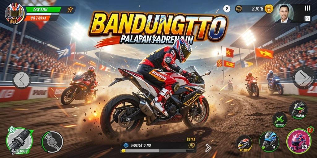Tampilan gameplay <strong>BANDUNGTOTO</strong> yang mendebarkan dengan balapan motor.