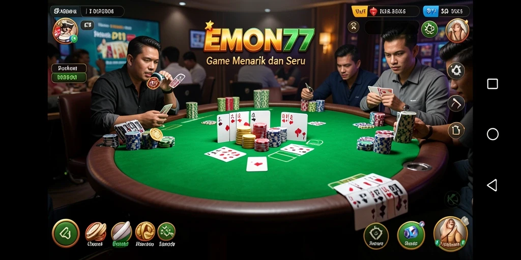 Screenshot gameplay EMON77 menampilkan aksi seru permainan Poker.