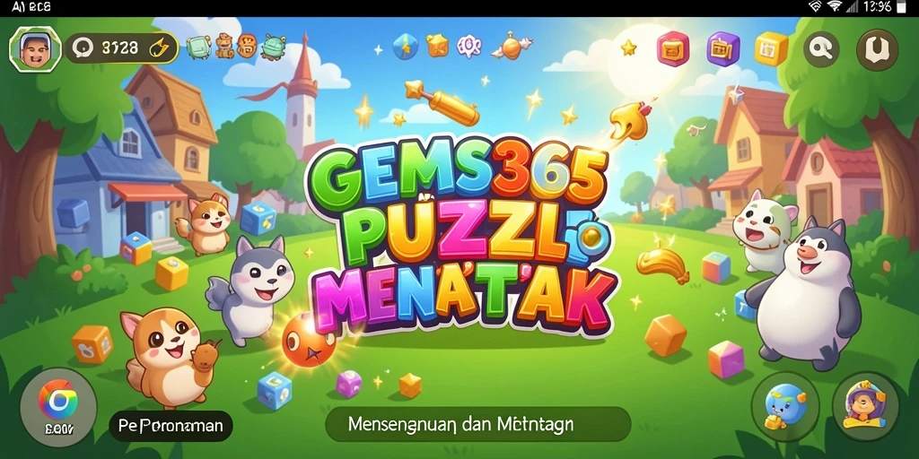 Tangkapan layar utama GEMS365 menunjukkan gameplay yang penuh warna dan tantangan.