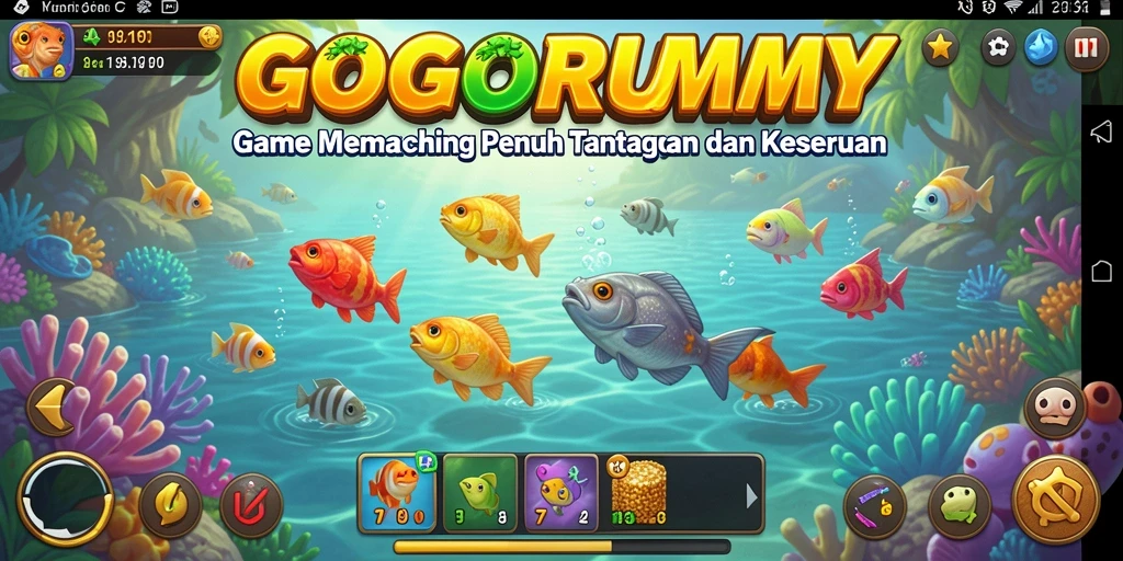 Tampilan gameplay GOGORUMMY yang menarik dan penuh aksi memancing.
