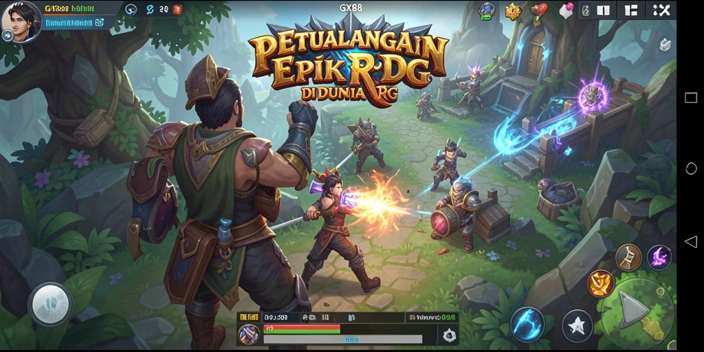 Screenshot gameplay GX88 menampilkan pertarungan epik dengan karakter yang berperan aktif.