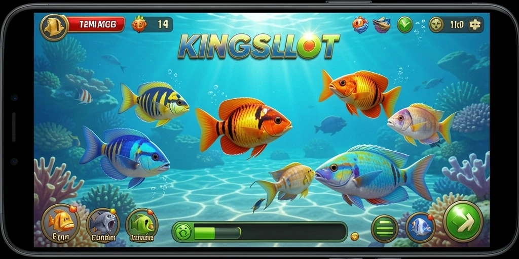 Tampilan gameplay KINGSLOT yang penuh aksi menembak ikan.